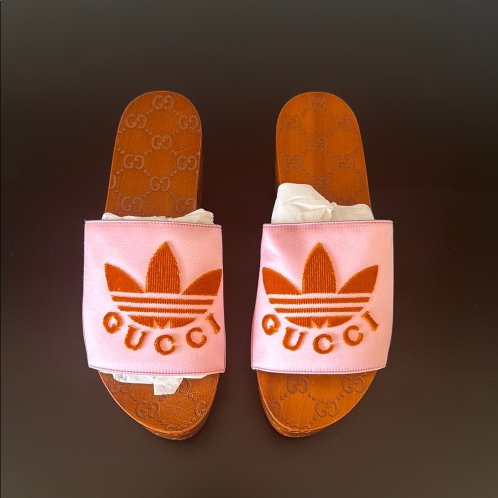 Gucci Pink and Orange Wedge Sandals